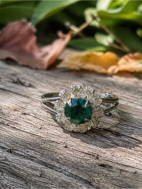 Vintage Emerald Green Halo Cocktail Ring